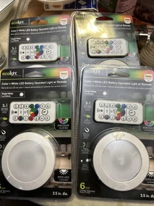 Lot of Four 3.5” EcoLight-Color + White LED Battery Operated Light W / Remote. - Picture 1 of 12