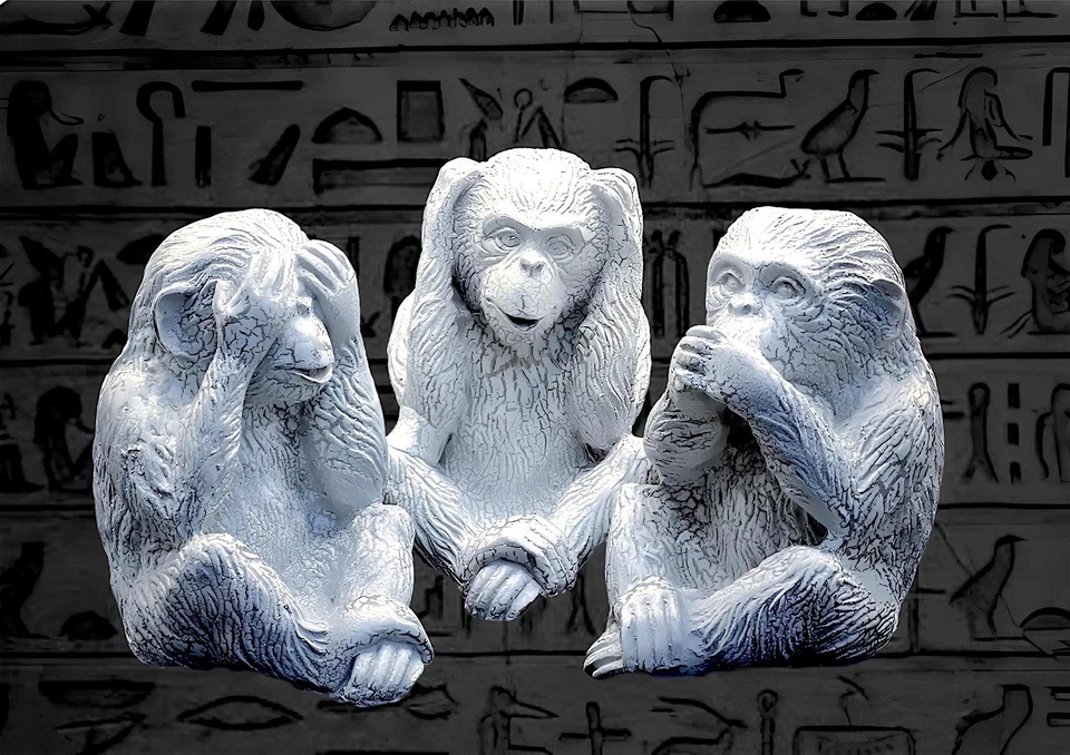 Estatueta de mármore branco No Evil See Hear Speak White Monkey - Conjunto de 3, Monkey D - Imagem 1 de 4
