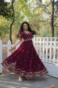 Designer Anarkali Gown Indian Wedding Dress georgette Gown Pakistani Gown - Picture 1 of 9