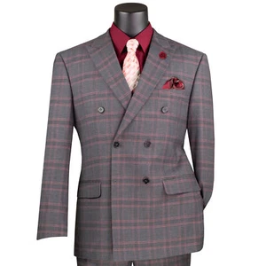 BIG & TALL Men's Charcoal Glen Plaid Stretch Double Breasted Modern-Fit Suit NWT - Picture 1 of 3