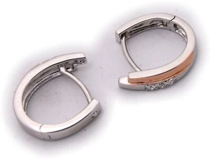 Damen Ohrringe Klapp Creolen echt Silber 925 Sterlingsilber rot verg Zirkonia - Picture 1 of 4