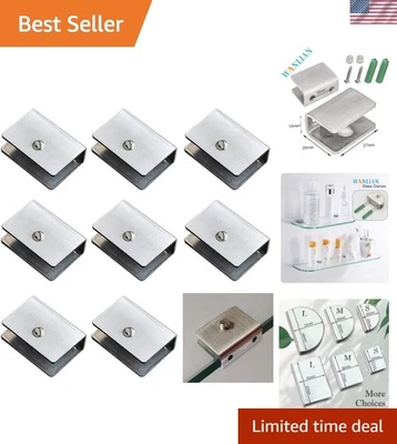 8 Pcs Modern Brushed Stainless Steel Glass Shelf Brackets for Stylish Support - Image 1 of 4