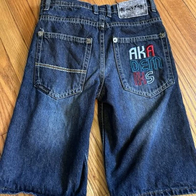 Akademiks Embroidered Shorts Boys 12 Blue Casual Pockets Baggy Skater Hip Hop - Image 1 of 4