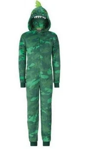 Saint Eve Boys Hooded Fleece 1 piece Dinosaur Sleeper Pajama sz MED 10/12 - Picture 1 of 4