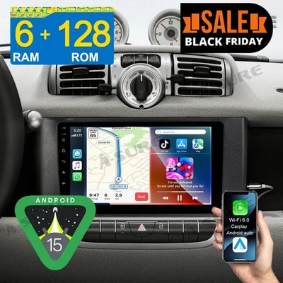 Android 15 6+128G For Smart Fortwo 451 2010-2015 Car Stereo Radio Carplay GPS BT - Image 1 of 4