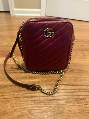 GUCCI GG Marmont Leather Shoulder Crossbody Bag Red Gold Authentic Used - Image 1 of 4