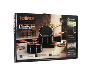 Tower T800001RB Linear Roségold Topfset 3tlg. 16cm, 18cm, 20cm, Schwarz/Roségold - Bild 1 von 2