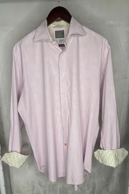 Thomas Dean Men’s Large Pink Jacquard Paisley Dress Shirt w/ Floral Contrast - Image 1 of 4