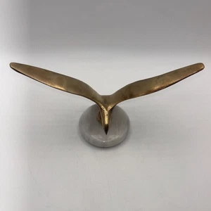 Vintage Brass Seagull Figurine on Marble Base Mid Century Coastal Nautical Decor - Picture 1 of 12