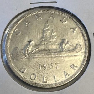 1957 Canada Silver Dollar – Canoe Design - 80% Silver - Picture 1 of 2