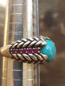Hermoso Anillo Turquesa Ovalado Plata Esterlina Rubí Espinela Talla 10 Firmado SX Hombres - Imagen 1 de 8