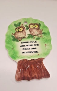 Kitschy Owl Kitchen Plaque Spoon Rest “ Some Owls Are Wise Some Otherwise “ VTG - Picture 1 of 3