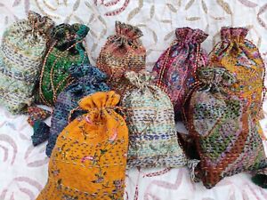 Silk Jewellery Pouch Kantha Purse Bag Handmade Banjara 50 Pieces Wholesale Lot