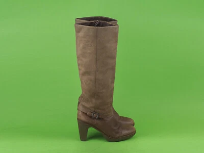 Vintage Tommy Hilfiger women brown heel platform boots/ long calf Nubuck leather - Image 1 of 4