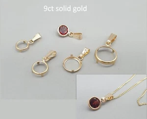 9Ct Yellow Gold Bezel Cup Pendant Bail 4-9mm Round Back Set Setting Blank 9K 375 - Picture 1 of 8