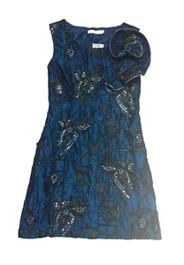 VESTIDO RECTO AZUL INCRUSTADO LENTEJUELAS - Imagen 1 de 4
