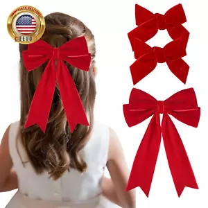 3 PCS Velvet Bows Hair Clip Ribbon Red Accessories Ponytail Holder Hair Bow for - Picture 1 of 7