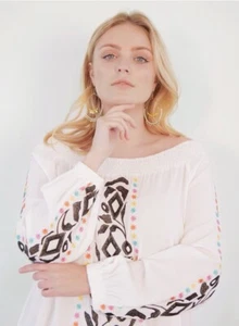 Anna Scholz Blusen Gr. 18 Schulterfrei Gerafft Bestickt Feminin Freizeit - Bild 1 von 9