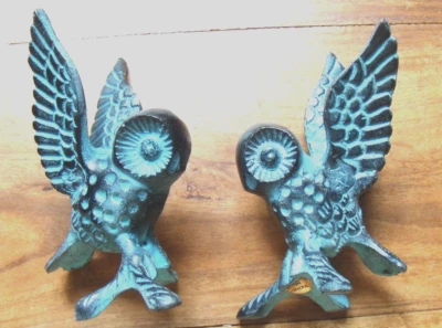 CHOUETTES  EN LAITON PATINE ANTIQUE BLEU LE COUPLE *** - Photo 1/3