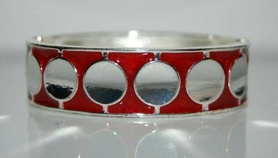 ELEGANTE BRAZALETE BRAZALETE BRAZALETE BRAZALETE BISAGRAS METAL TONO PLATA ESMALTE MARRÓN ALTA COSTURA Foto 1 de 4