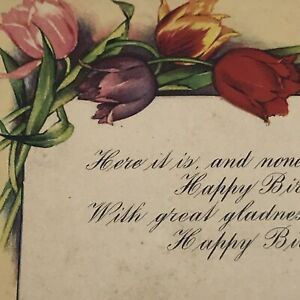Happy Birthday Wishes Greetings Vintage Postcard  Roses  Antique Floral USA