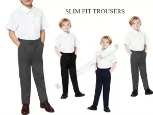 BOYS SCHOOL PULL UP TROUSERS HALF ELASTICATED WAIST SLIM FIT PULL UP TROUSERS - Picture 1 of 5