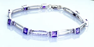14K White Gold Natural Amethyst Princess Cut Bracelet 7.5 Inches MSRP $1,825 - Picture 1 of 6