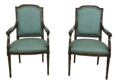 F50044EC: пара французских кресел Людовика XVI зеленые с мягкой обивкой открытые - Изображение 1 из 4