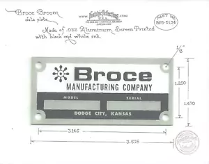 Broce Mfg. data plate Dodge City Kansas - Picture 1 of 4
