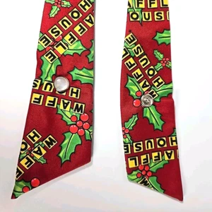 Waffle House Christmas Holly Uniform Tie Pearl Snap Red Green Holiday Logo - Picture 1 of 7