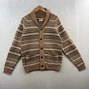Flint and Tinder Fair Isle Merino Wool Cardigan Sweater Medium Brown Geometric - Picture 1 of 14