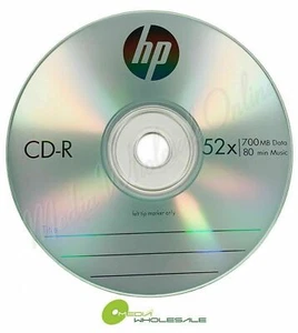 25 HP Blank 52X CD-R CDR Branded Logo 700MB Media Disc in Paper Sleeve - Picture 1 of 3