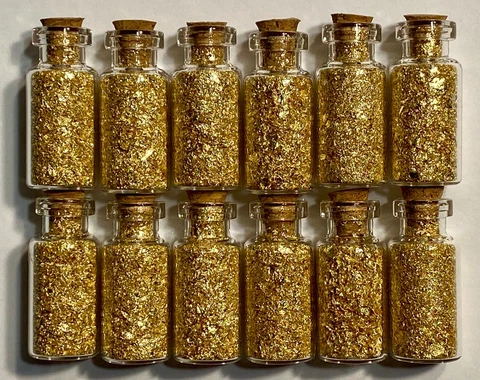 12 Bottles of Beautiful Large Gold Leaf Flakes ..... Lowest price on the Net Cover