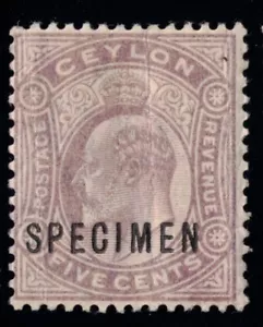 1903 Ceylon Scott 169 5c Dull Lilac Specimen Overprint KEVII - Picture 1 of 2