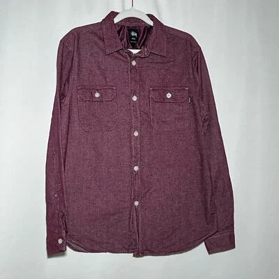 Camisa Stussy Vintage Doble Bolsillo Manga Larga Con Botones Granate Para Hombre Talla M Foto 1 de 4