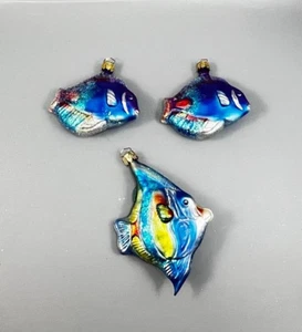 Christborn Germany Blown Glass Blue Tropical Angel Fish Ornaments Set of 3 - Picture 1 of 9