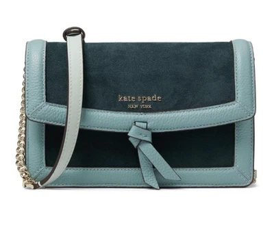 Kate Spade - Nudo - Bloque de Color - Cuero Guijarro / Solapa de Gamuza Xbody - Verde azulado del Egeo - Nuevo con Etiquetas Foto 1 de 4