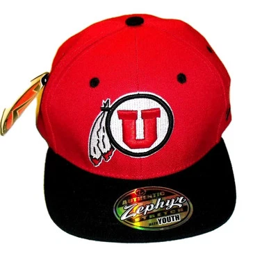 Utah Utes University Kids Youth Zephyr Red Black Stretch Fit hat New Tags Ncaa - Image 1 of 4