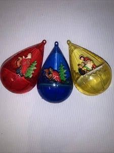 VTG Jewel Brite Diorama Scene Teardrop Christmas Ornaments Set 3 Jewelbrite MCM - Picture 1 of 6