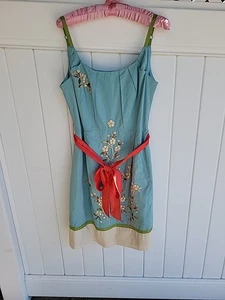 Anthropologie Waiting for Poems Dress Yoana Baraschi Sz 10 Lt Blue Birds Silk - Picture 1 of 11