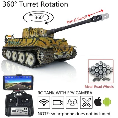 Henglong 7.0 BB IR Tiger I RTR RC Tank 1:16 3818 FPV Barrel Recoil 360°Rotation - Image 1 of 4