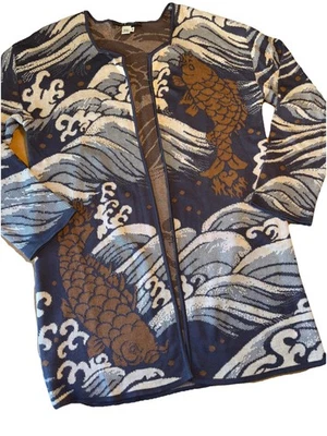 Peruvian Connection rare Koi Fish intarsia Kimono cardigan Sweater M - Image 1 of 4