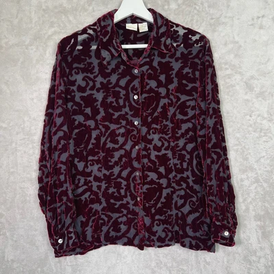 Merona Velvet Burnout Silk Sheer Blouse L 90s Y2K Whimsigoth Top Dark Academia - Image 1 of 4