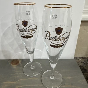 German Radeberger Pilsner 0.3 Liter Stem Rastal Glasses Gold Rim Set of 2 MINT - Picture 1 of 10