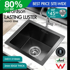 ALFORDSON Kitchen Sink Stainless Steel Drop in Flush Under Mount 340X310MM Black - Picture 1 of 12