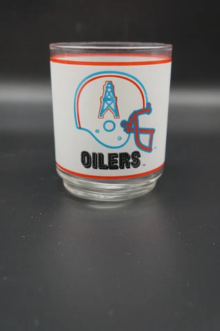 Vintage Houston Oilers Drinking Glass Cup Tumbler NFL Football 8oz Mobil Oil Cover