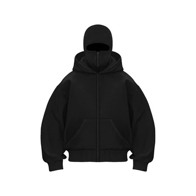 Balaclava Hoodie Zipper Winter Hoodies for Mens Double Layer Hooded Sweatshirt - Image 1 of 4