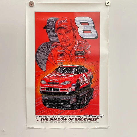 NASCAR Dale Earnhardt Sr. & Jr. THE SHADOW OF GREATNESS Poster Signed Sam Bass Cover