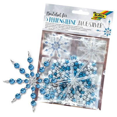 Folia Perlen Sterne Badstel Set 340 teliig blau silber weiß Weihnachtsdeko diy - Bild 1 von 4