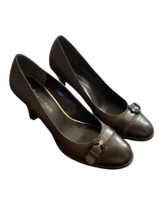 Etienne Aigner Margaux Women's Sz 8M Brown Signature Print Pumps Round Toe Heels - Picture 1 of 12